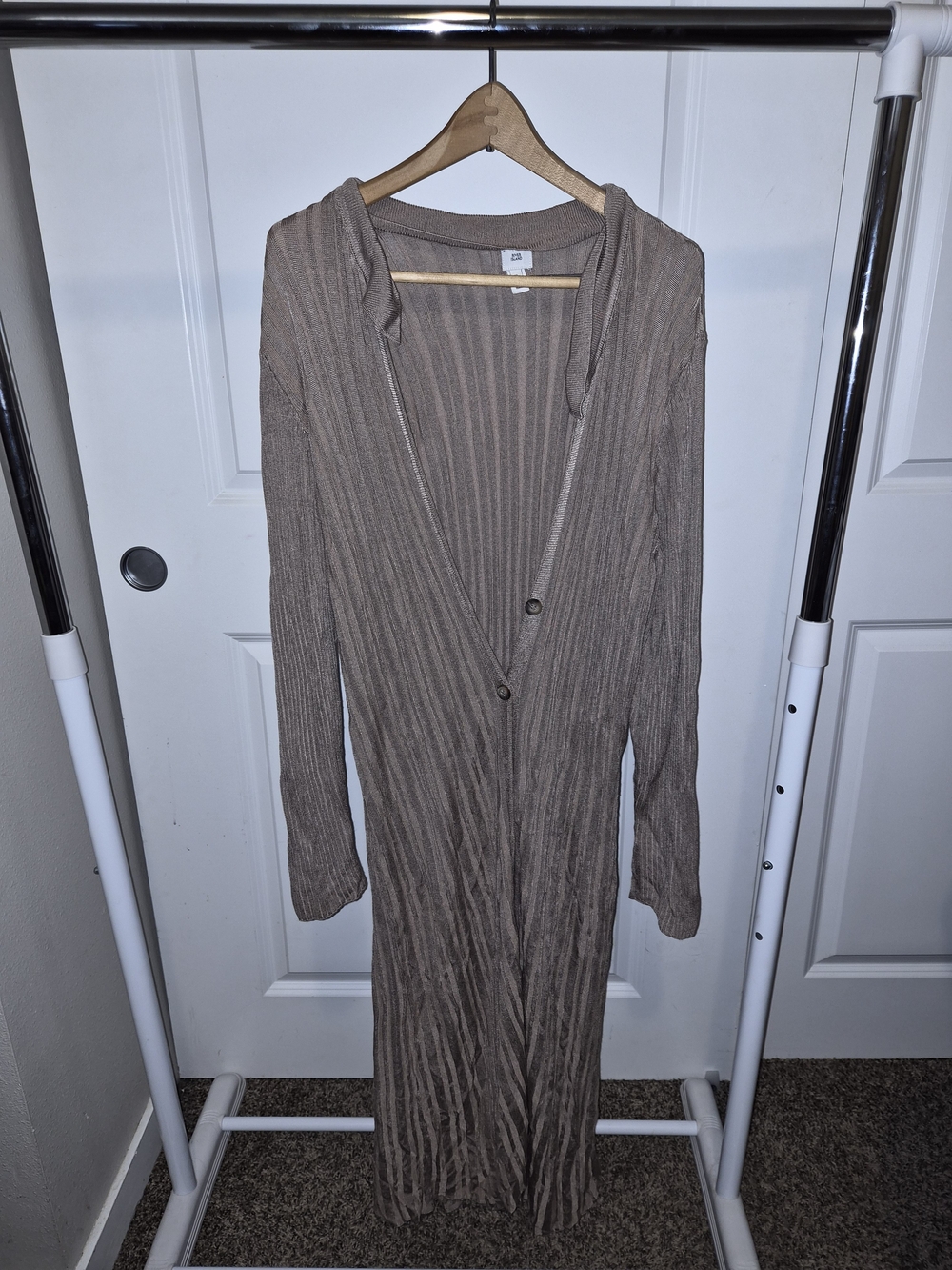 River Island Taupe Ribbed Hooded Longline Cardigan Coatigan